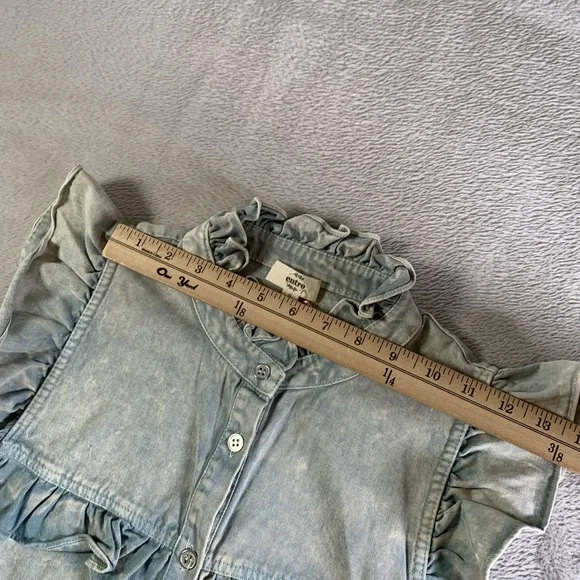 Entro Dress Womens Small Blue Denim Ruffle High Neck Button Up Shirt Dress NEW - Picture 8 of 12